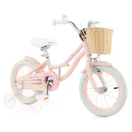 Costway - 14" Kid's Bike with Training Wheels Adjustable Handlebar Seat Handbrake - Pink