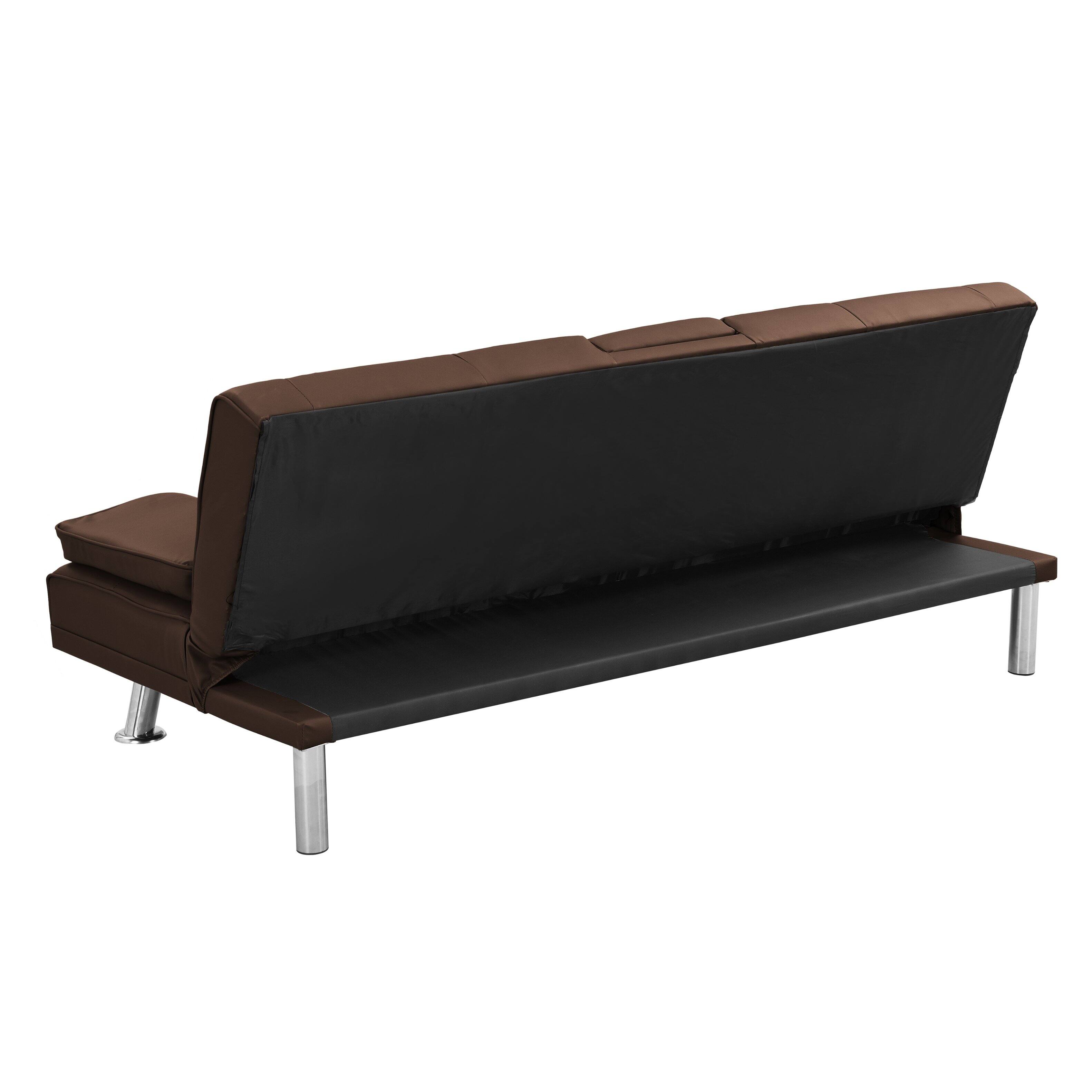 Alt View 5. Tiramisubest - Modern Sofa Bed with Armrest Two Holders, PVC Upholstery, Wood Frame, Stainless Steel Legs, Brown - Brown.