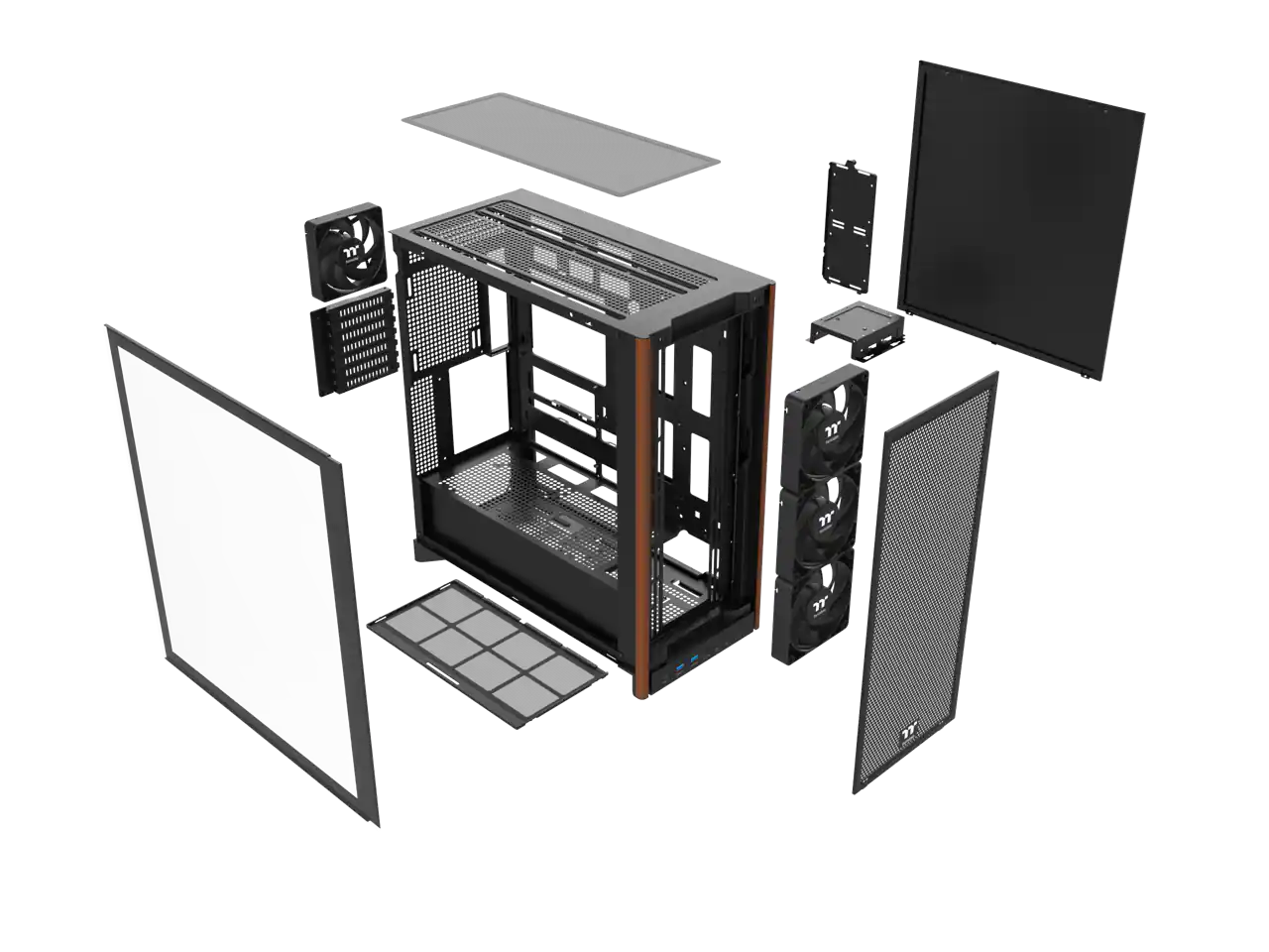 Alt View 3. Thermaltake - Thermaltake S370 WS Mid Tower - Wood Trim, 4x120mm Fans, 360mm Rad, 410mm GPU - Wood Front Trim.