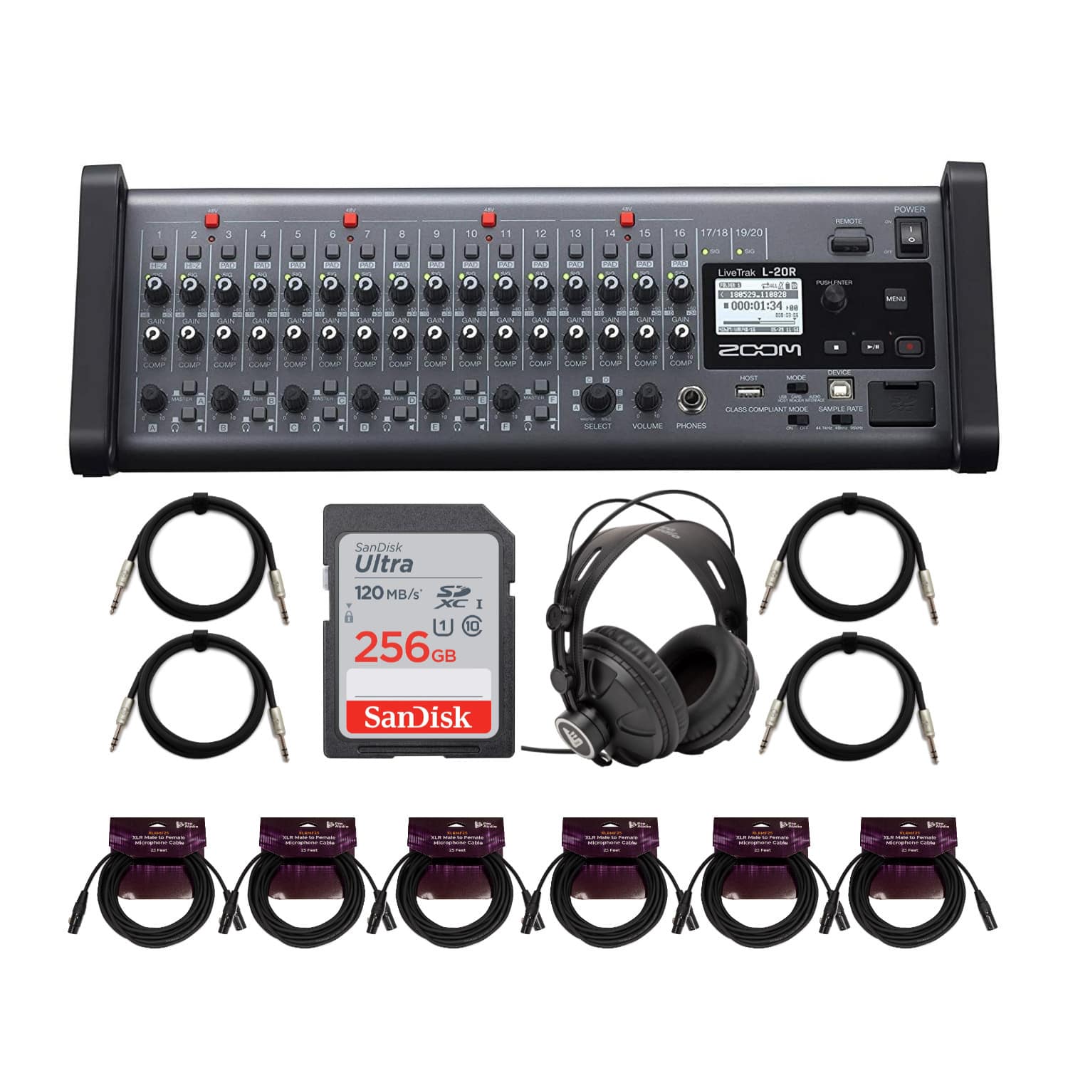 Zoom - LiveTrak L-20R 20-Channel Digital Mixer-Recorder with Headphones Bundle