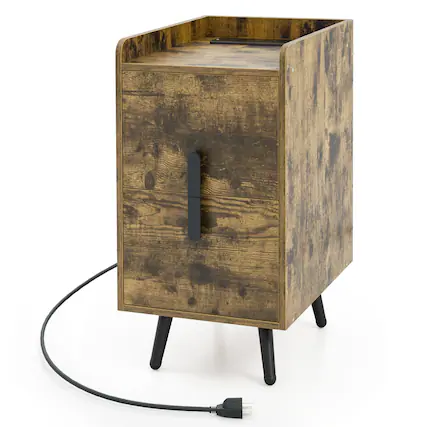 Front. WELLFOR - Nightstand Side Tables with 2 Drawers and 2 USB Ports - Rustic Brown.