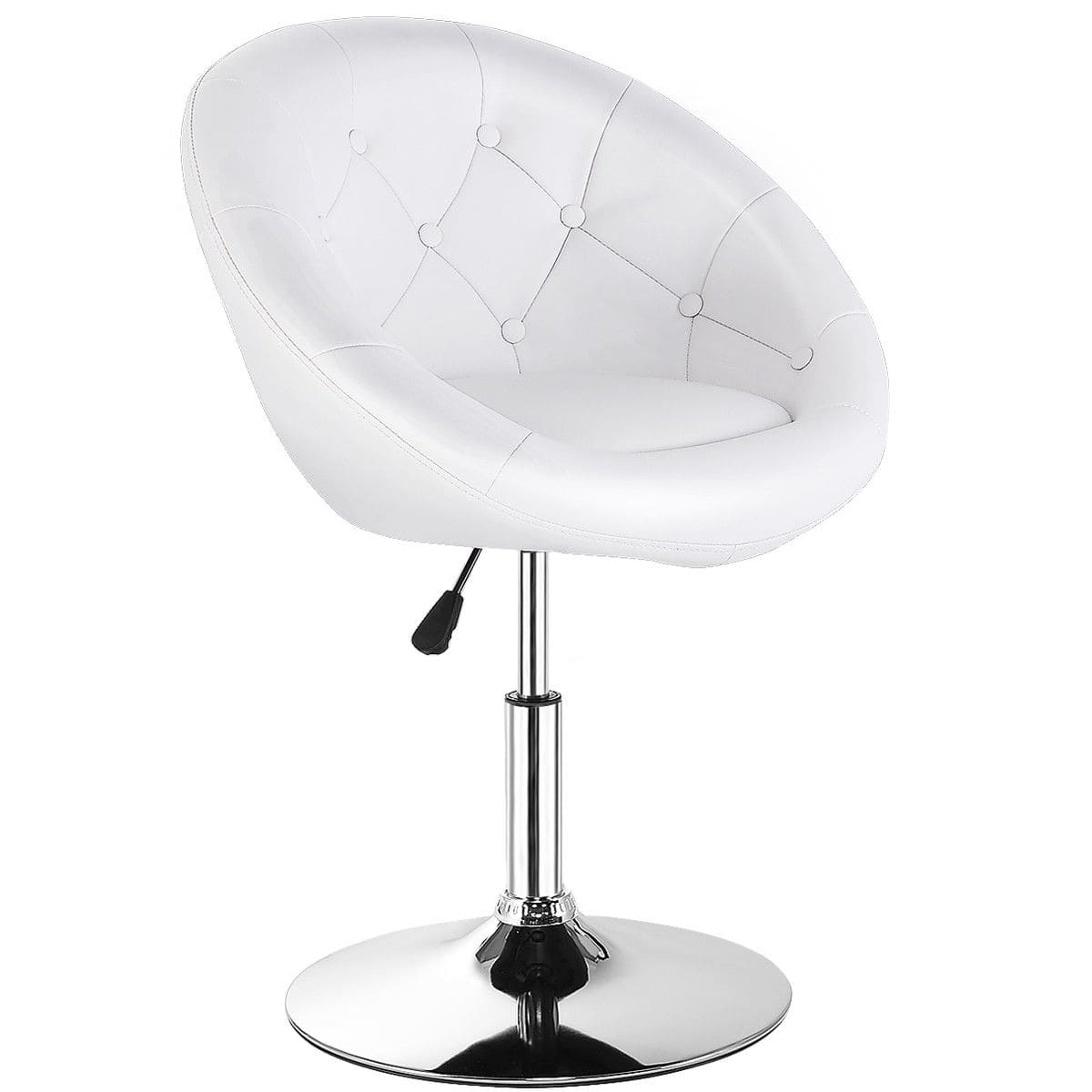 Costway - 1PC Adjustable Round Swivel Tufted Back Accent Chair PU Leather - White