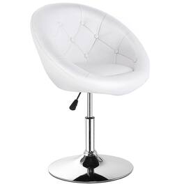 Costway - 1PC Adjustable Round Swivel Tufted Back Accent Chair PU Leather - White