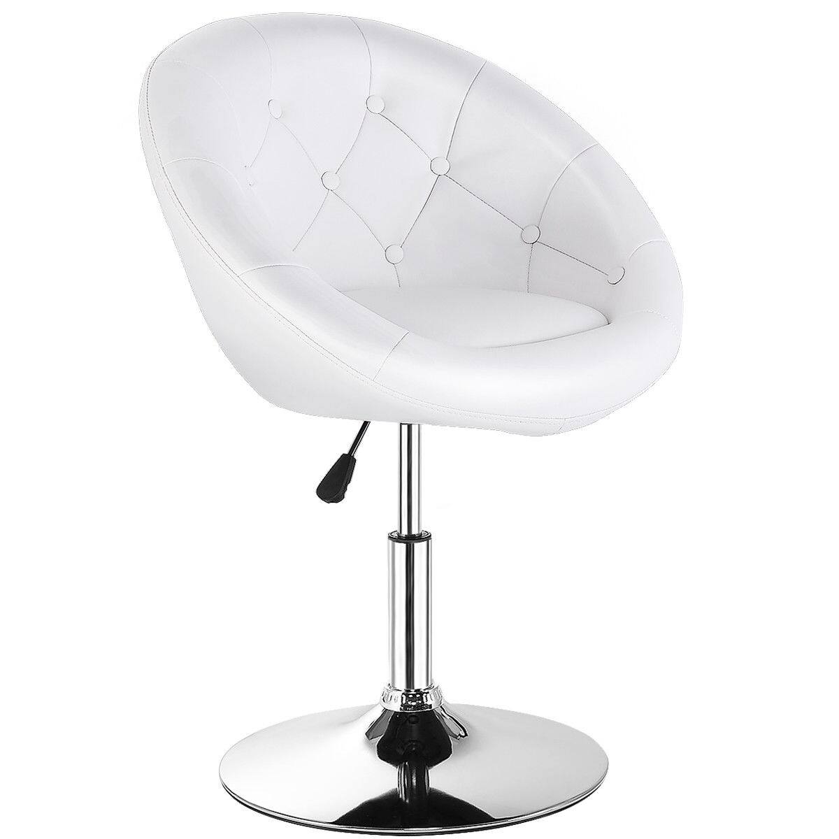 Front. Costway - Costway 1PC Adjustable  Round  Swivel Tufted Back Accent Chair PU Leather - White.