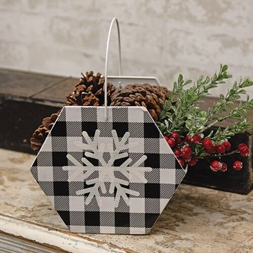 Angle. BreeBe - *Black & White Buffalo Check Snowflake Hexagon Container - Black & White.