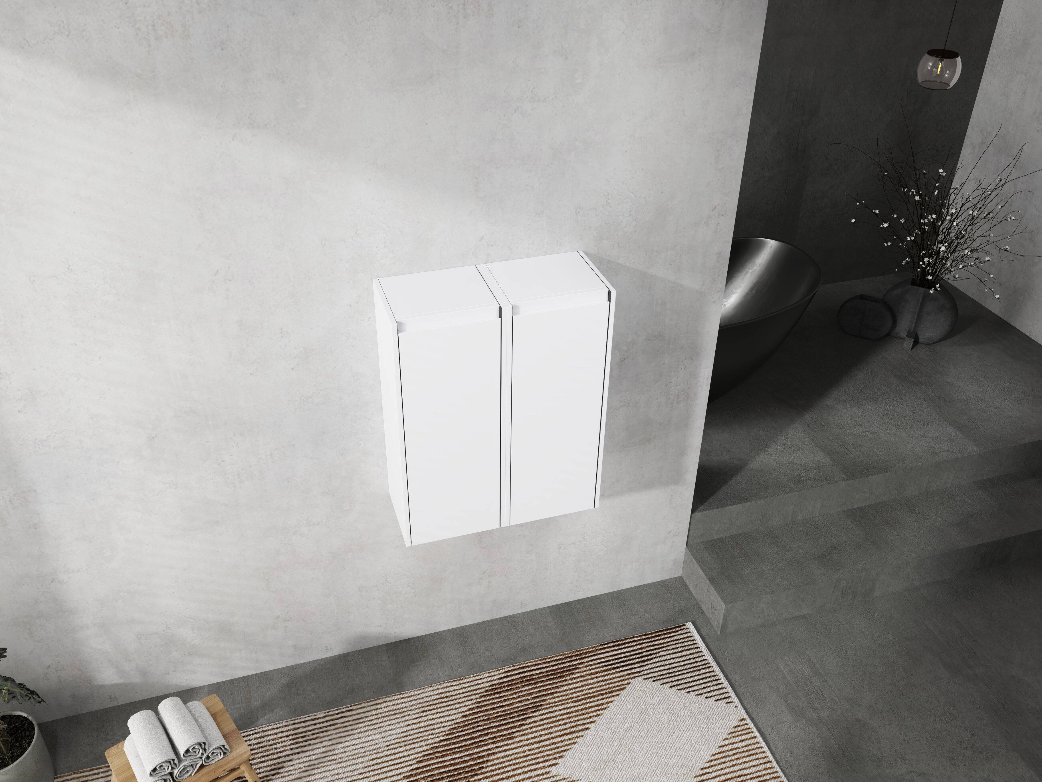 Left. TinyHomie - 12in Bathroom Side Cabinet 2-Soft Close Doors Float Mounting Design 12x2 KD-Packing - White.