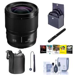 Bundle - Panasonic - Lumix S 24mm f/1.8 Lens for L Mount, with PC Software Kit, 67mm Filter Kit, Pouch, Lens Cleaner,
