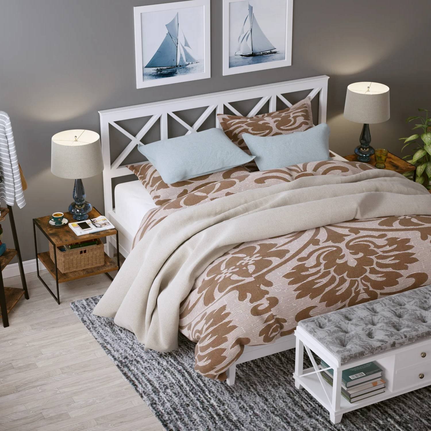 Left. Hivvago - Industrial Modern Black Metal Brown Wood Top Nightstand End Table with Shelf - Matte Black.