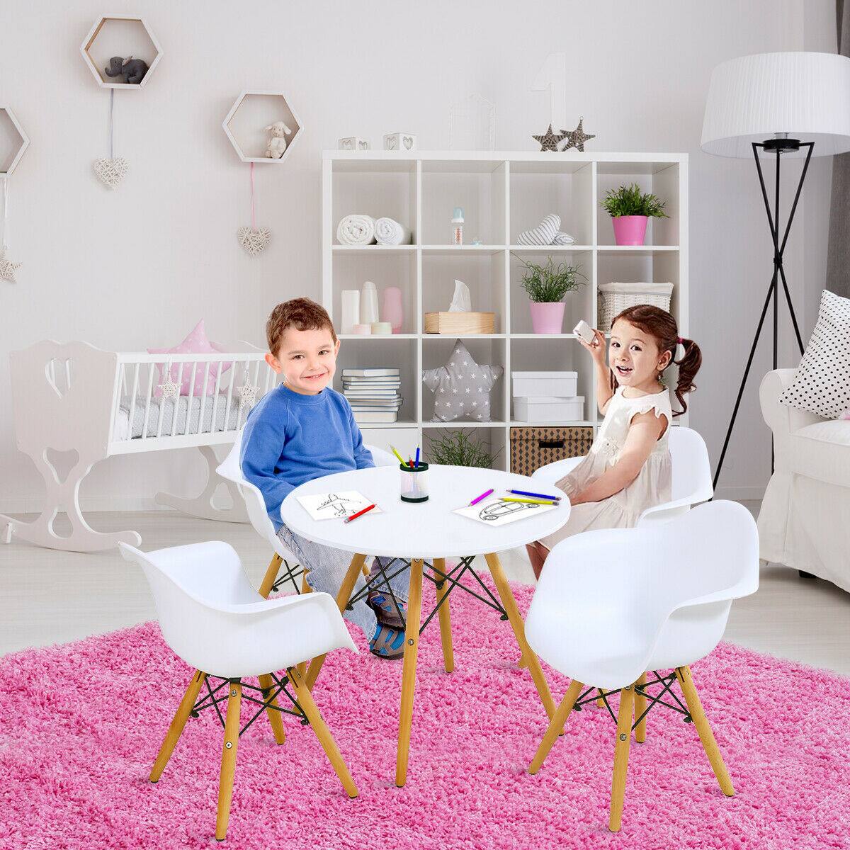 Alt View 3. Gymax - Gymax 5 PC Kids Round Table Chair Set with 4 Arm Chairs White - White.