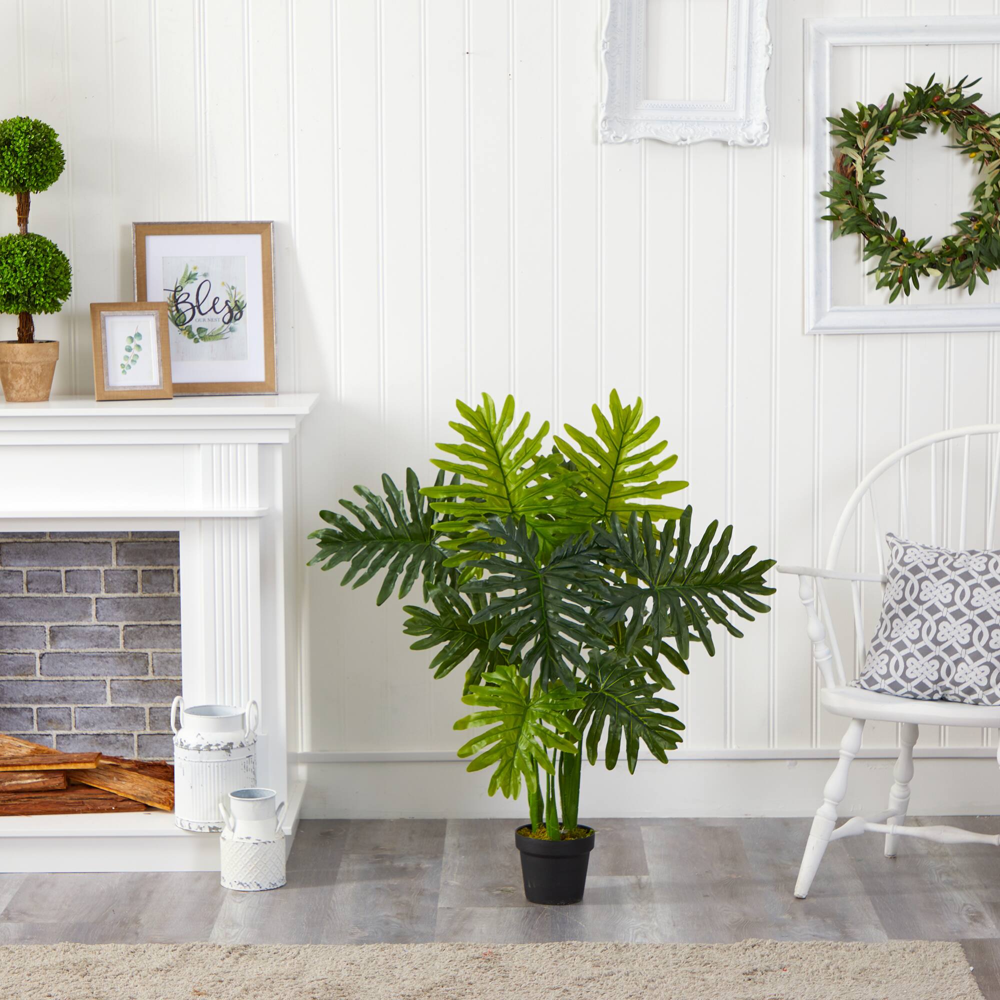 Left. BreeBe - 40" Philodendron Artificial Plant (Real Touch) - Green.