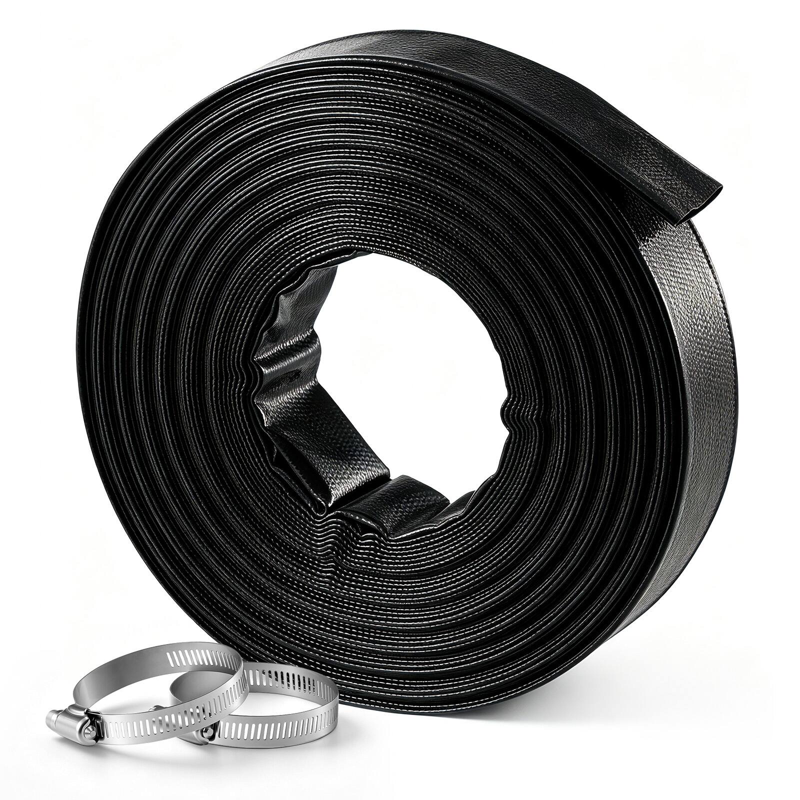 Front. VEVOR - Discharge Hose 2" x 100 ft PVC Lay Flat Backwash Water Pump Hose, for Swimming Pool Sand Filter & Sump Pump, Heavy Duty - Black.