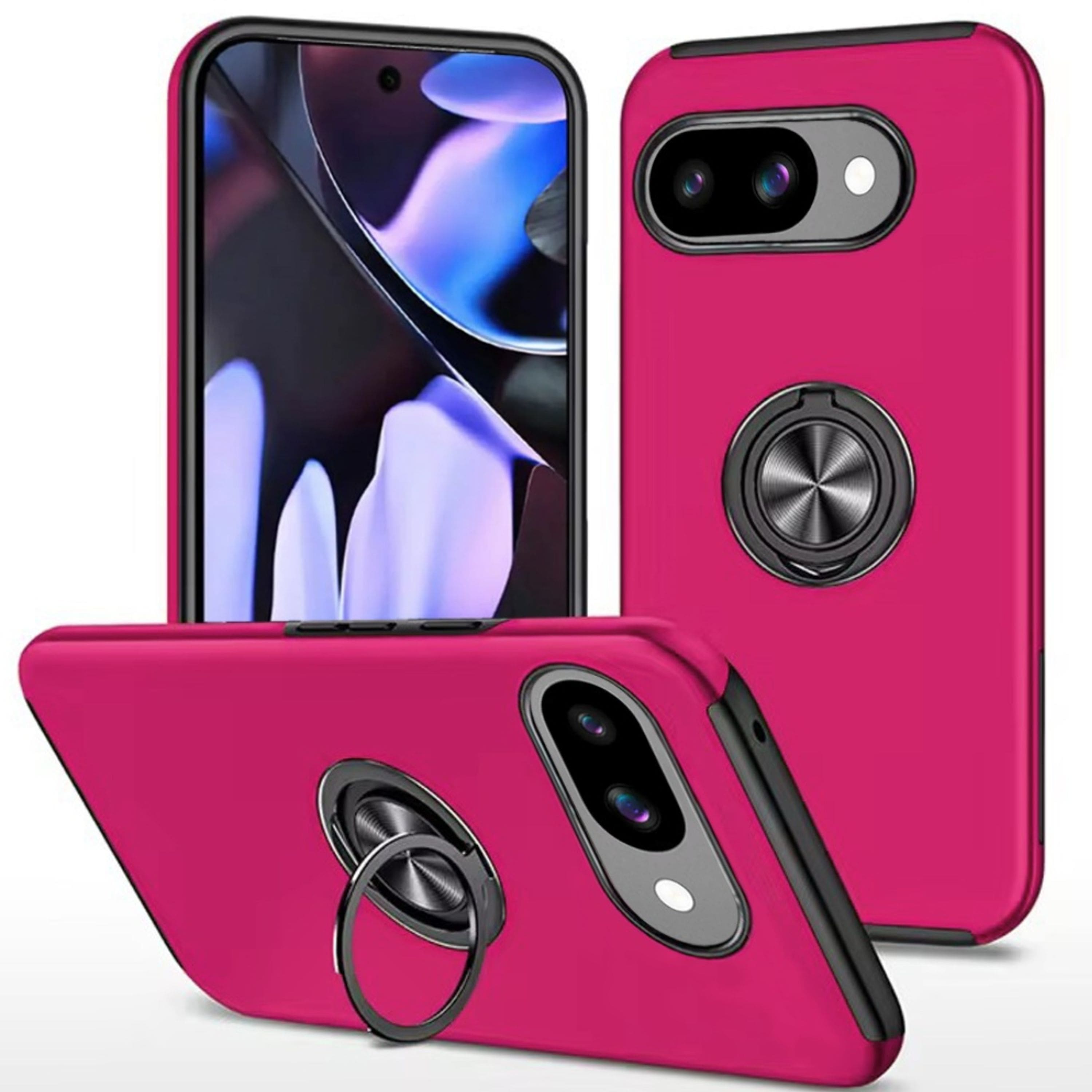 Kitcheniva - Rubber Dual-Layer Magnetic Ring Stand Case With Tempered Glass For Google Pixel 9a - Hot Pink price history on PriceWatchPro