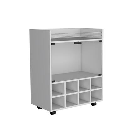 Front. TuHome - St Andrews Bar Cart with Built-In 8-Bottle Rack, Double Glass Door Cabinet, And Aluminum-Edged Top Surface - White.