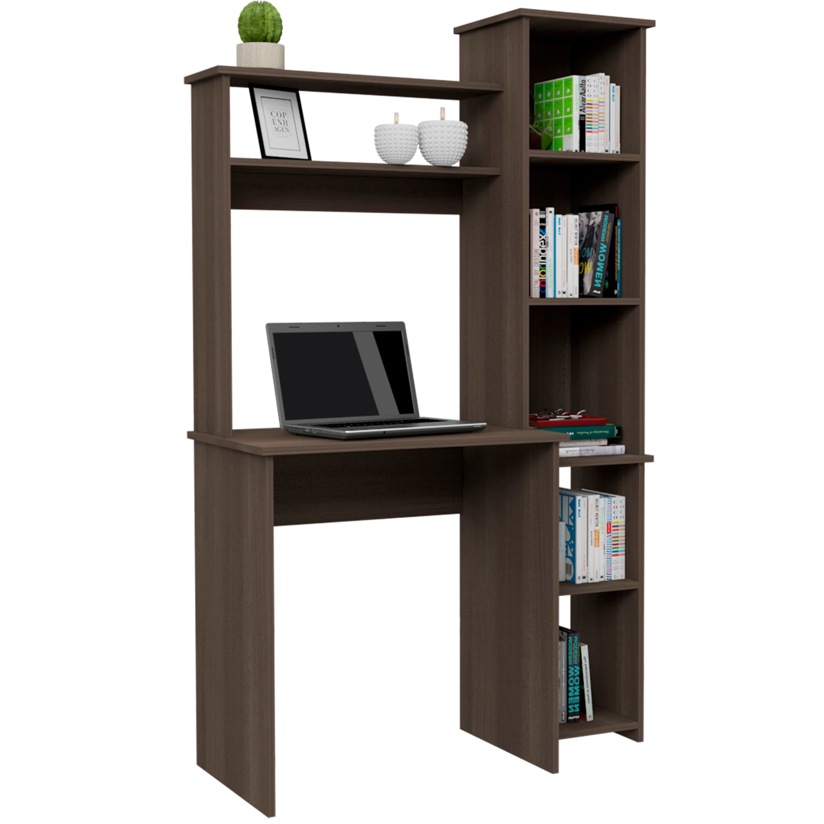 Spaco - Computer Desk with Hutch, 2 Hutch Shelves 5 Open Shelves, Spacious Workstation for Small Home Office - Gray