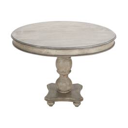 Manhattan Lane - 42 Inch Handcrafted Mango Wood Dining Table, Pedestal Base, Round Molded Top - Washed White and Gray