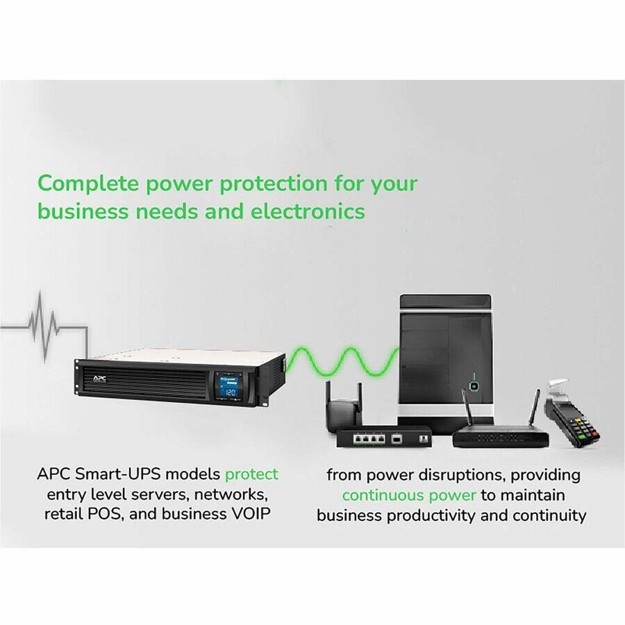 Complete power protection for your business needs and electronics

APC Smart-UPS models protect entry level servers, networks, retail POS, and business VOIP from power disruptions, providing continuous power to maintain business productivity and continuity