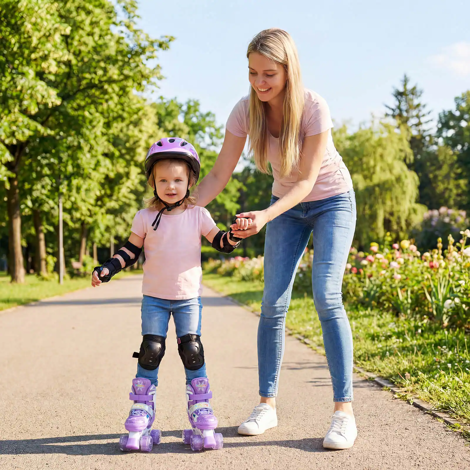 Alt View 4. Costway - Costway Kids Roller Skates 4 Sizes Adjustable Quad Skates with Light-up Wheels for Children - Purple.