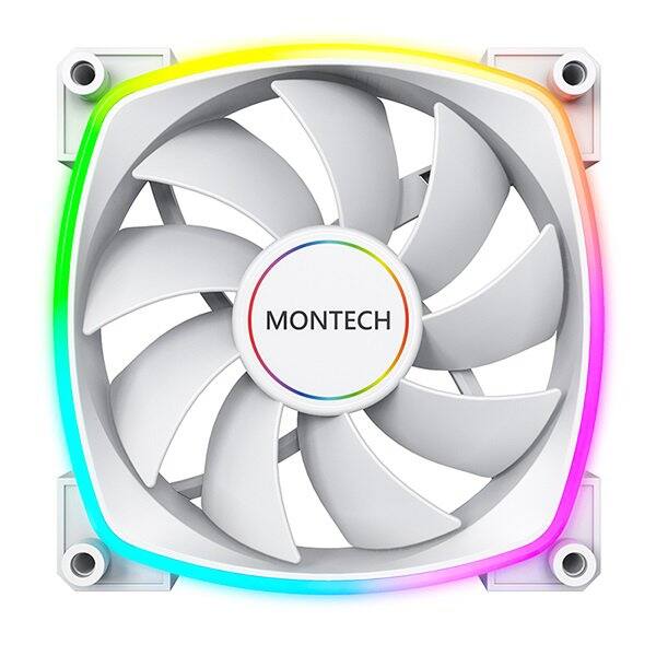 Angle. Montech - AX140 PWM WHITE ARGB Standard Fan 1600PWM, High-End Durability, Silent Performance, and Stunning ARGB Design (140mm) - White.
