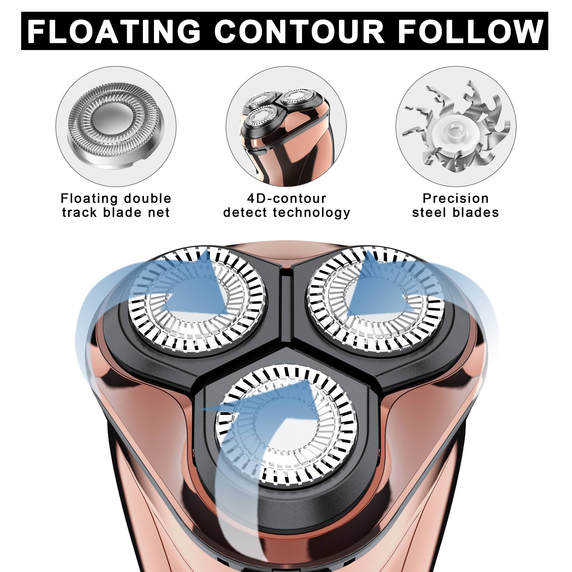 HATTEKER Men’s 3 Head Rotary Electric Shaver, 4D Floating Contour ...