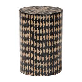 bali & pari - Paulo Decorative End Table with Bamboo Diamond Pattern - Modern Accent Side Table, Round - Black/Brown