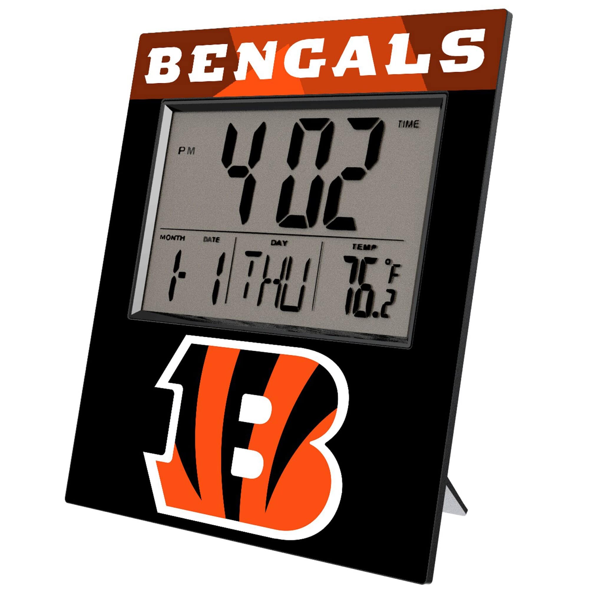 Keyscaper - Cincinnati Bengals Color Block Digital Desk Clock - Multicolor