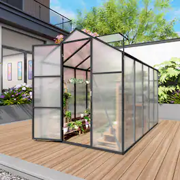 Mondawe - 6x10 FT Polycarbonate Greenhouse with Raised Base and Anchor Aluminum, Gain Height Windproof Aluminum - Black