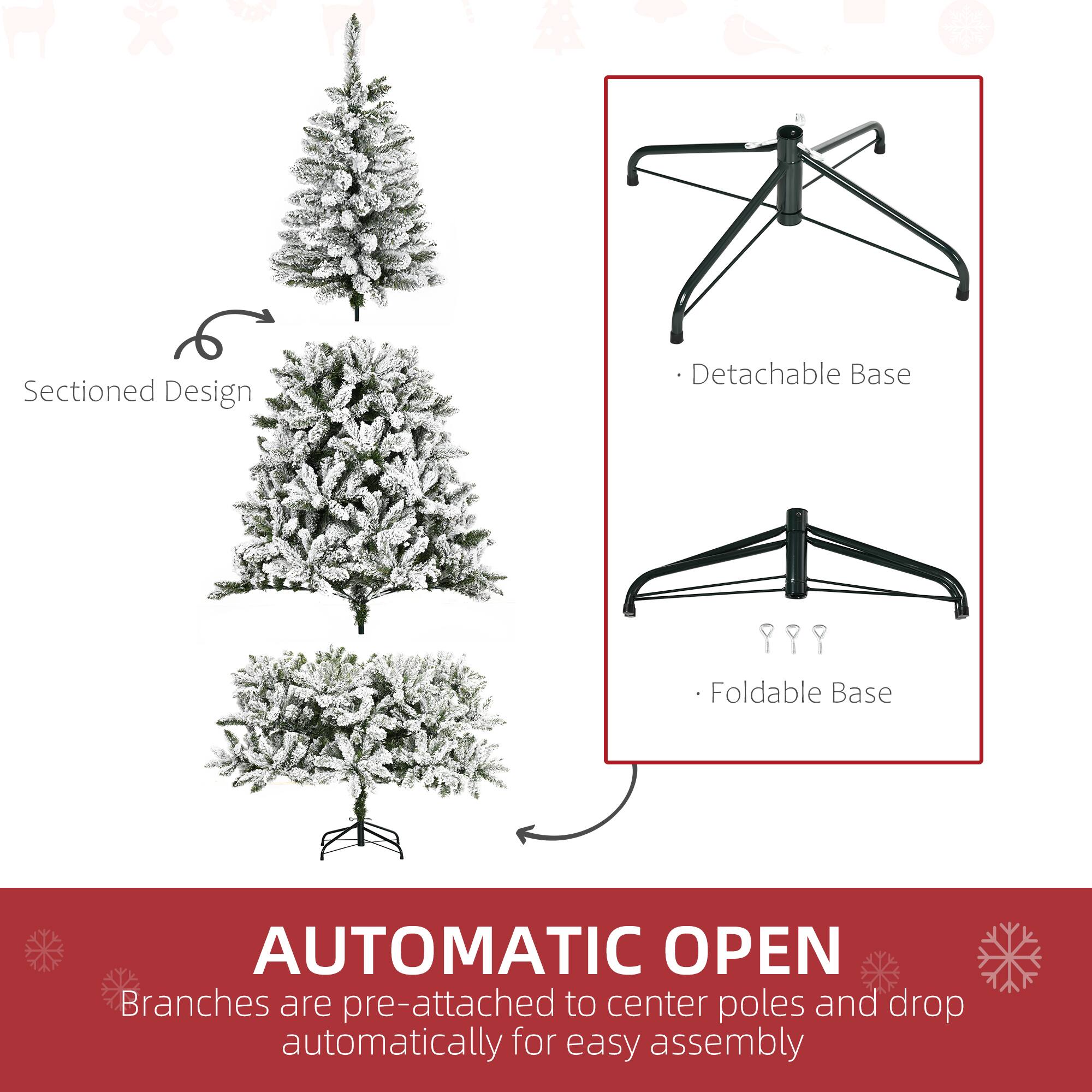 Sectioned Design  
Detachable Base  
Foldable Base  

AUTOMATIC OPEN  
Branches are pre-attached to center poles and drop automatically for easy assembly