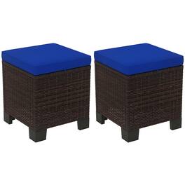 Outsunny - Piece Wicker Outdoor Ottomans with Cushions, Rattan Ottoman Footrest and Side Table for Patio, Yard, Poolside - Dark Blue