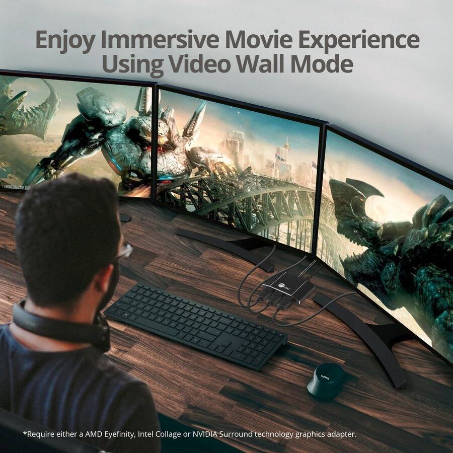 Enjoy Immersive Movie Experience Using Video Wall Mode

*Require either a AMD Eyefinity, Intel Collage or NVIDIA Surround technology graphics adapter.