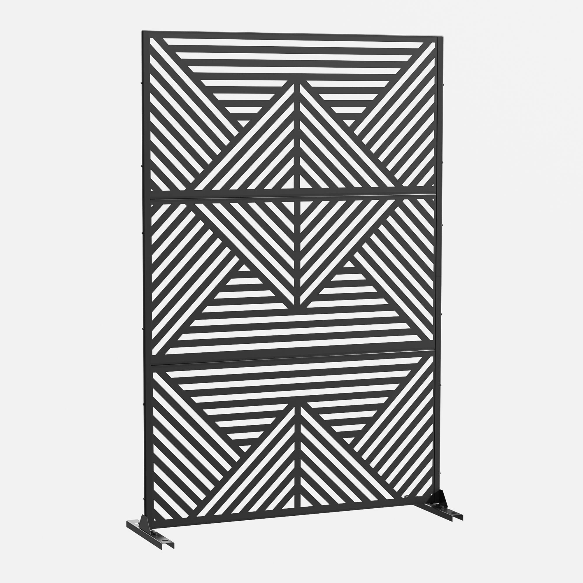 Angle. PexFix - 72 in. x 47 in. Zodiac Pattern Metal Outdoor Privacy Screen & Panels, Freestanding Garden Divider Fence - Black.