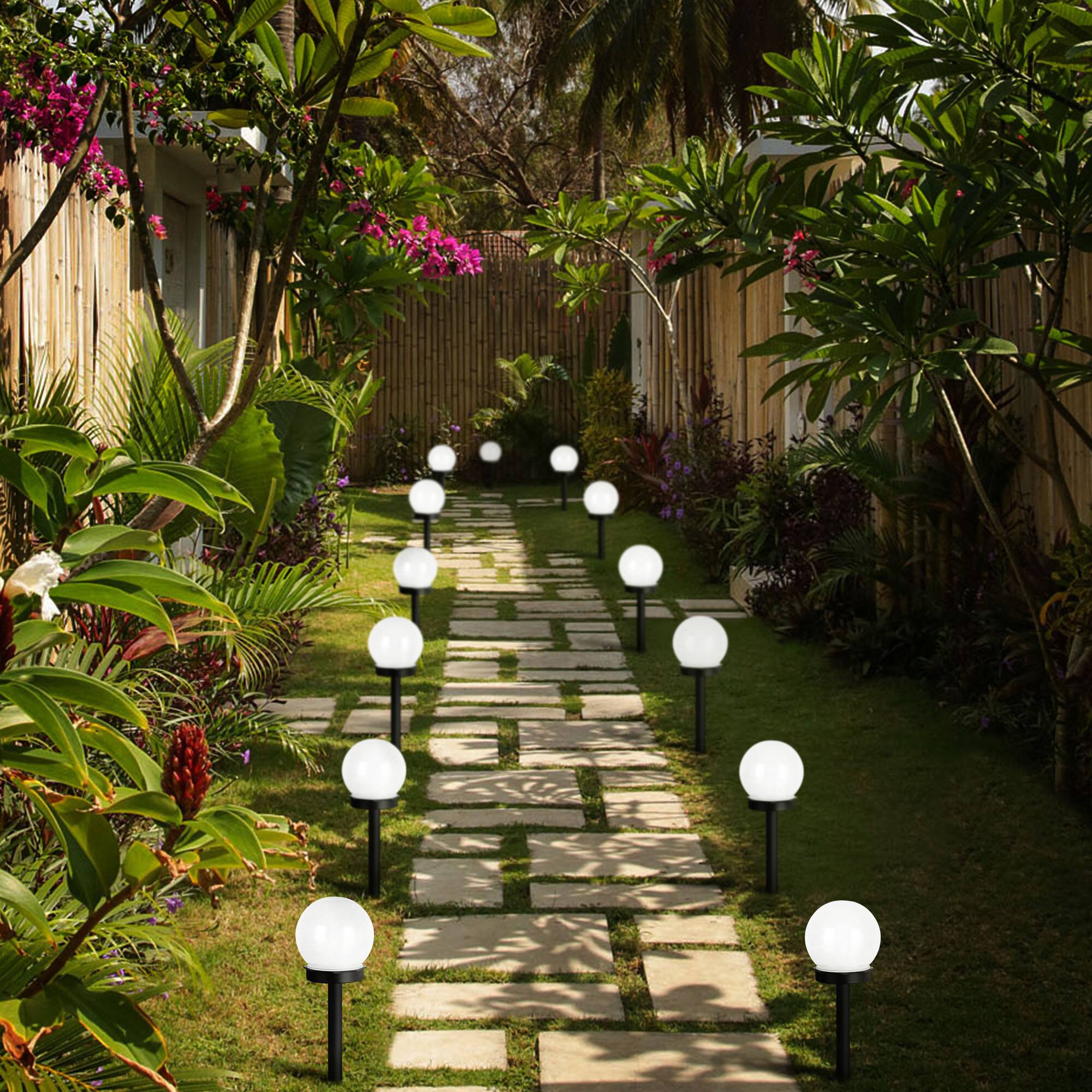 Alt View 2. Oumilen - 4 Pack Frosted White Globe Solar Pathway Lights – Auto Dusk to Dawn Cool White IP65 for Garden Lawn.