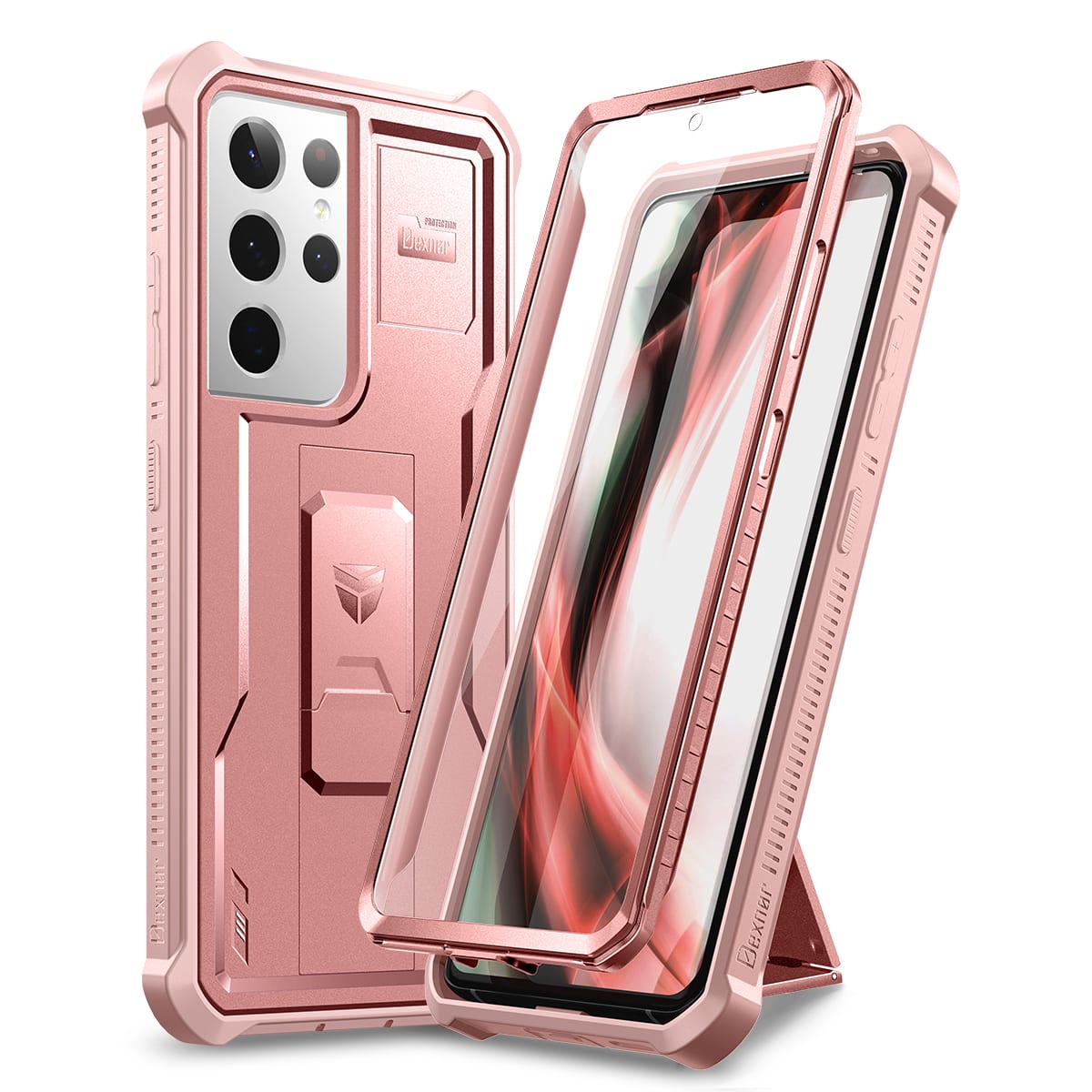 Dexnor - Case for Samsung Galaxy S21 Ultra with Screen Protector&Kickstand,Heavy Duty Military Grade Protection Shockproof Bumper - Rose Gold