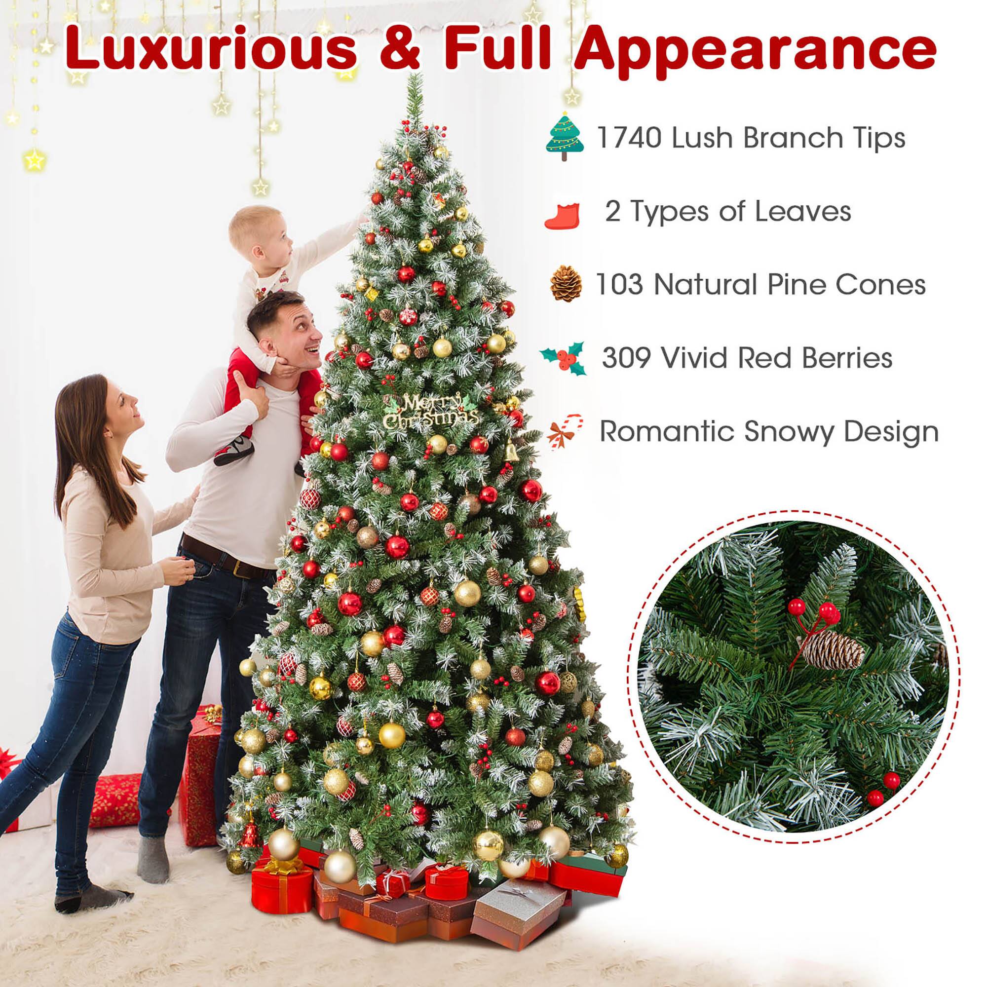Luxurious & Full Appearance

- 1740 Lush Branch Tips
- 2 Types of Leaves
- 103 Natural Pine Cones
- 309 Vivid Red Berries
- Romantic Snowy Design
