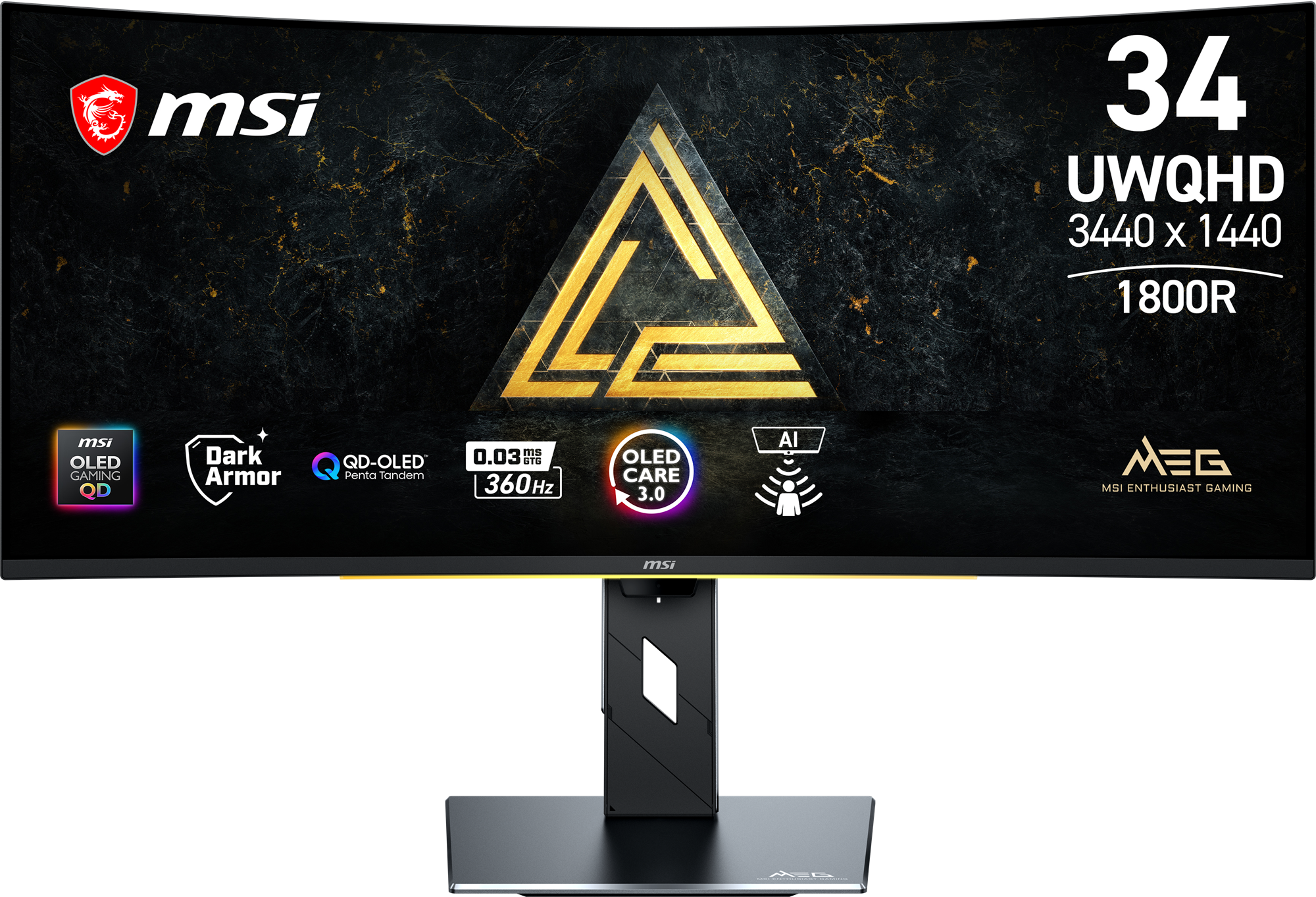 msi MEG 34 UWQHD 3440 x 1440 1800R OLED QD-OLED 0.03ms 360Hz AI Dark Armor Penta Tandem OLED CARE 3.0
