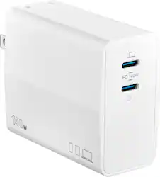 Insignia™ - 140W 2-Port USB-C GaN Wall Charger for Surface Pro (latest model), MacBook Pro, iPad & other USB-C Devices - White - Front_Zoom