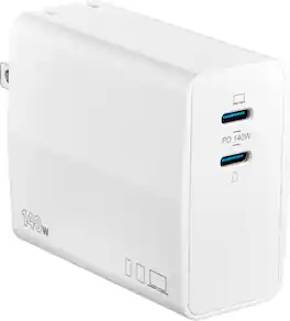 Insignia™ - 140W 2-Port USB-C GaN Wall Charger for Surface Pro (latest model), MacBook Pro, iPad & other USB-C Devices - White
