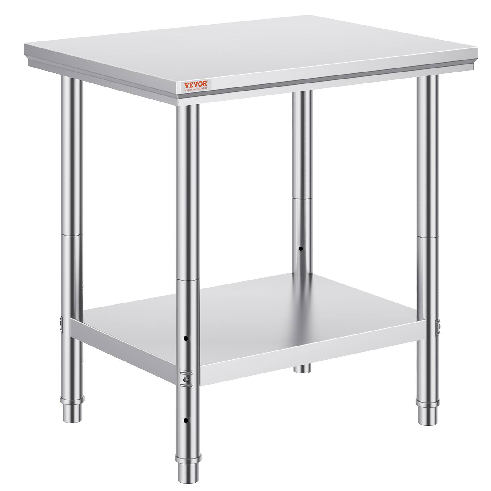 Front. VEVOR - Stainless Steel Prep Table, 24 x 30 x 31 Inch, 700 lbs Load Capacity, Heavy Duty Metal Worktable - Silver.