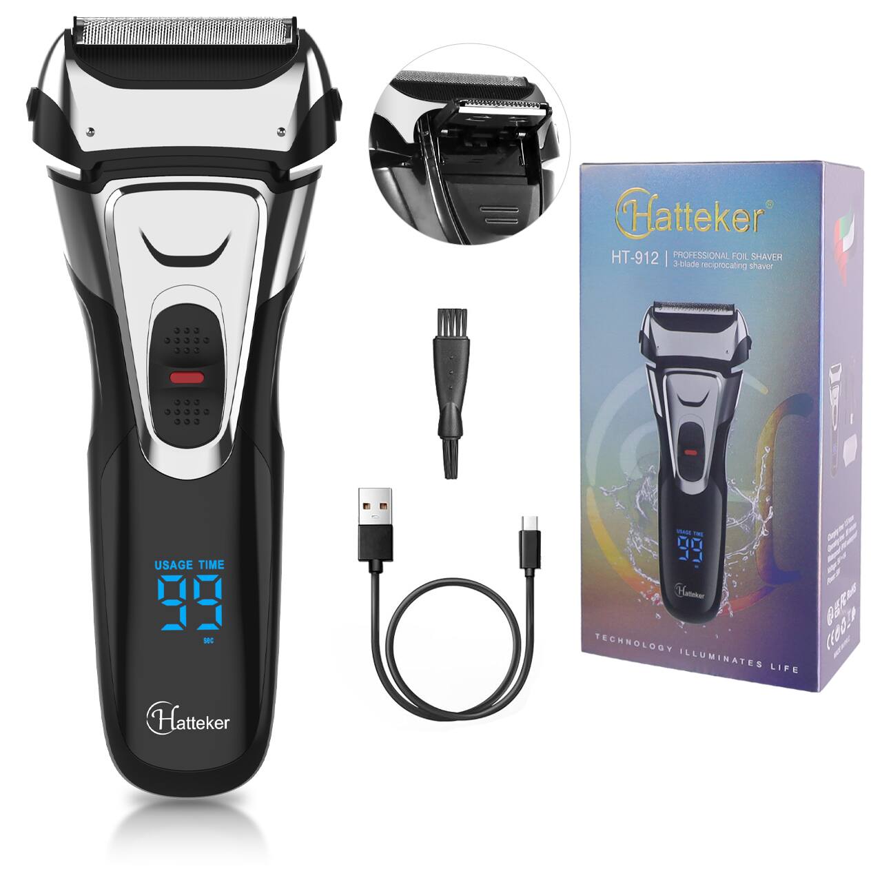 Battekien HT-912 | PROFESSIONAL FOIL SHAVER 3-blade reciprocating shaver

USAGE TIME + SEC Hatteker
WAGE 00 JJ Hervers 1,00 BOWN TECHNOLOGY ILLUMINATES LIFE