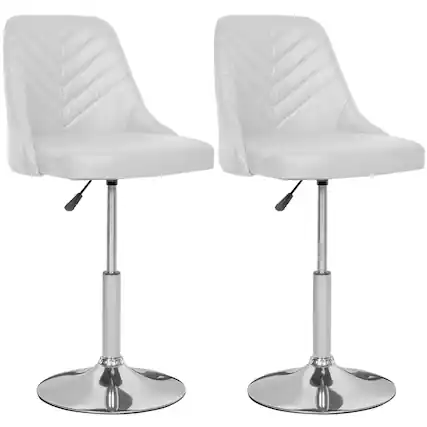 Front. Vecelo - Set of 2 360° Swivel Adjustable Height Bar Stool - PU Leather Counter Stool with Backrest, Modern Kitchen Bar Stool - White.