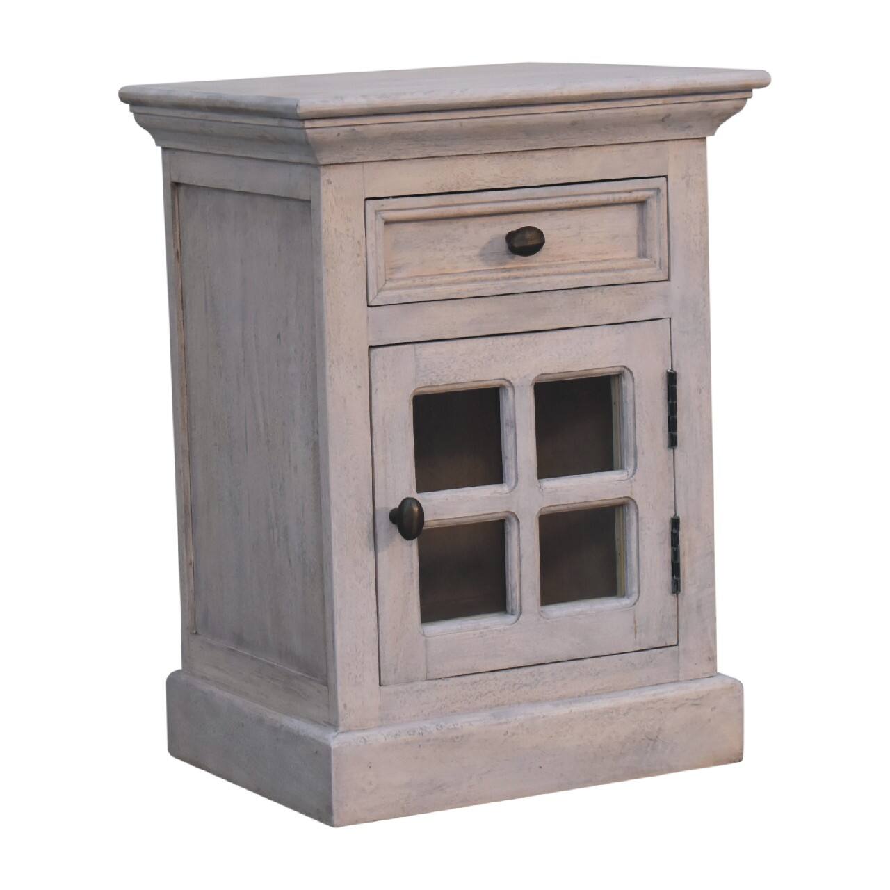 Back. Artisan Furniture - Artisan Furniture Solid Wood Glazed Stone Nightstand, 1 drawer, 1 Storage, Antique White - White.