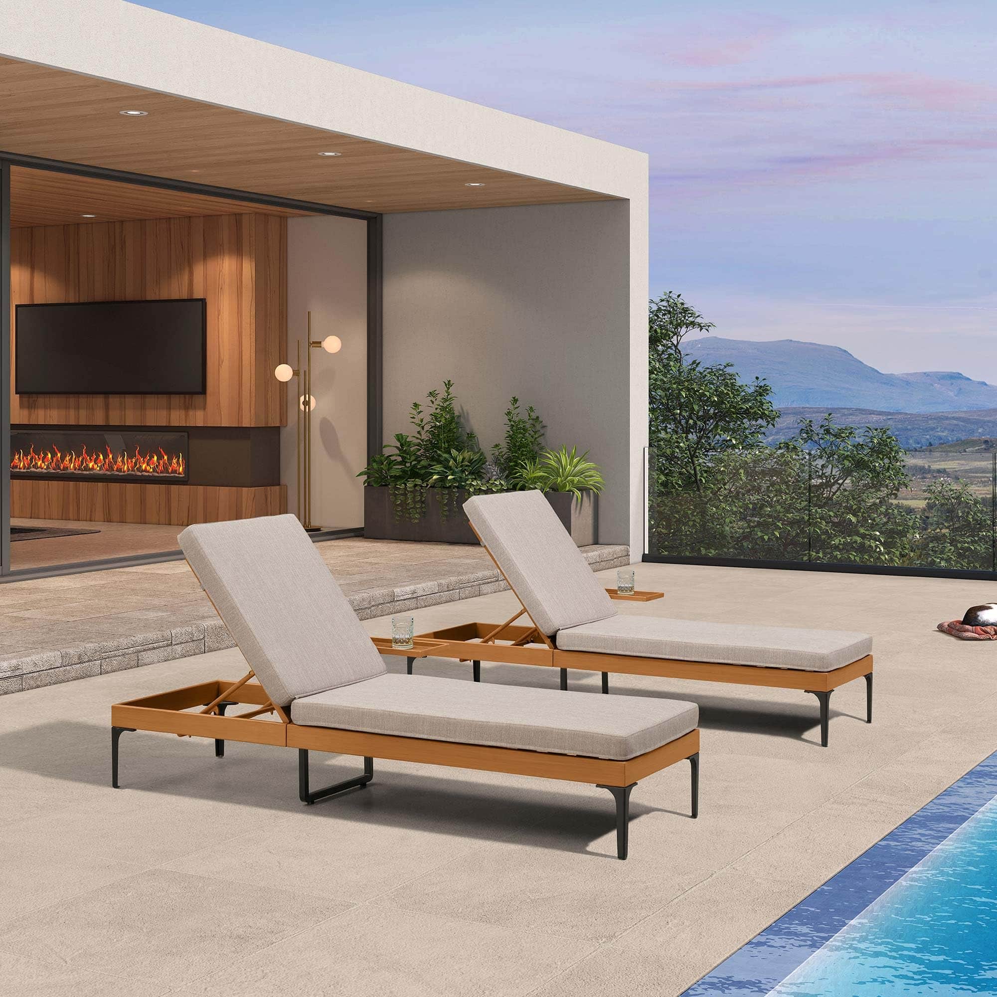 PURPLE LEAF - Outdoor Chaise Lounge Sunbrella Patio Lounge Chair Recliner and Cushion for Poolside Balcony Backyard - Beige price history on PriceWatchPro