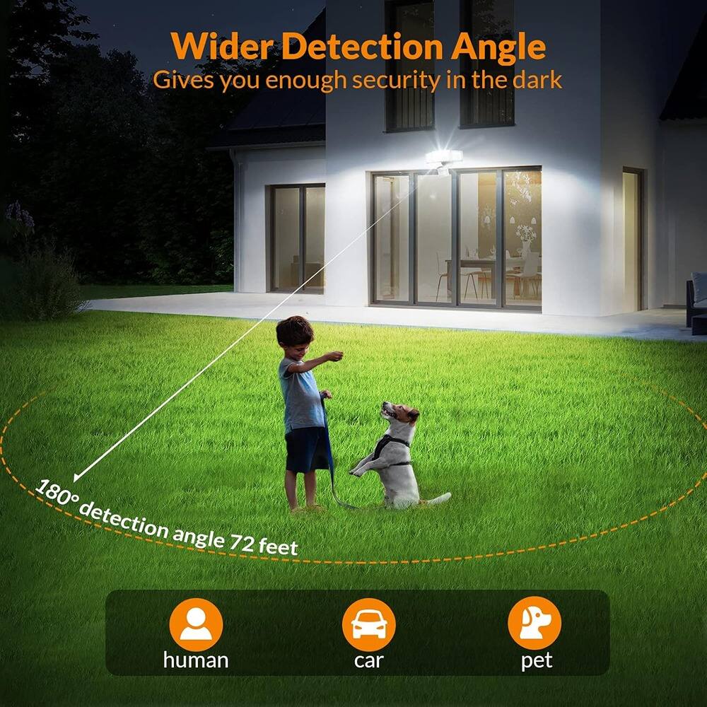 Wider Detection Angle  
Gives you enough security in the dark  

180° detection angle 72 feet  

human  
car  
pet