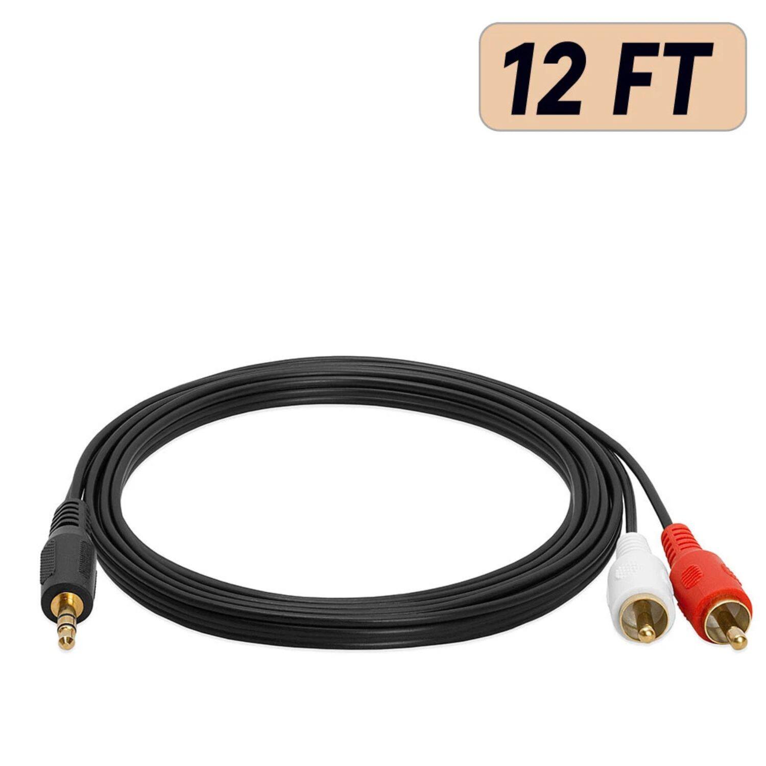 Angle. Home Collection - 3.5mm to RCA Stereo Audio Cable 12ft – 2RCA to AUX Y-Splitter Adapter Cord for Speakers & Amps.