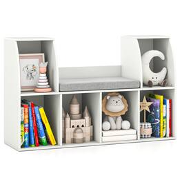 Gymax - 40''Kids Bookshelf w/Reading Nook 6 Storage Cubbies & Seat Cushion for Playroom - White