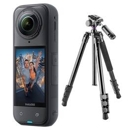 Bundle - Insta360 - X5 8K 360 Action Camera, Midnight Black, with Flip-Zip 4-Section Aluminum Photo Tripod/Monopod