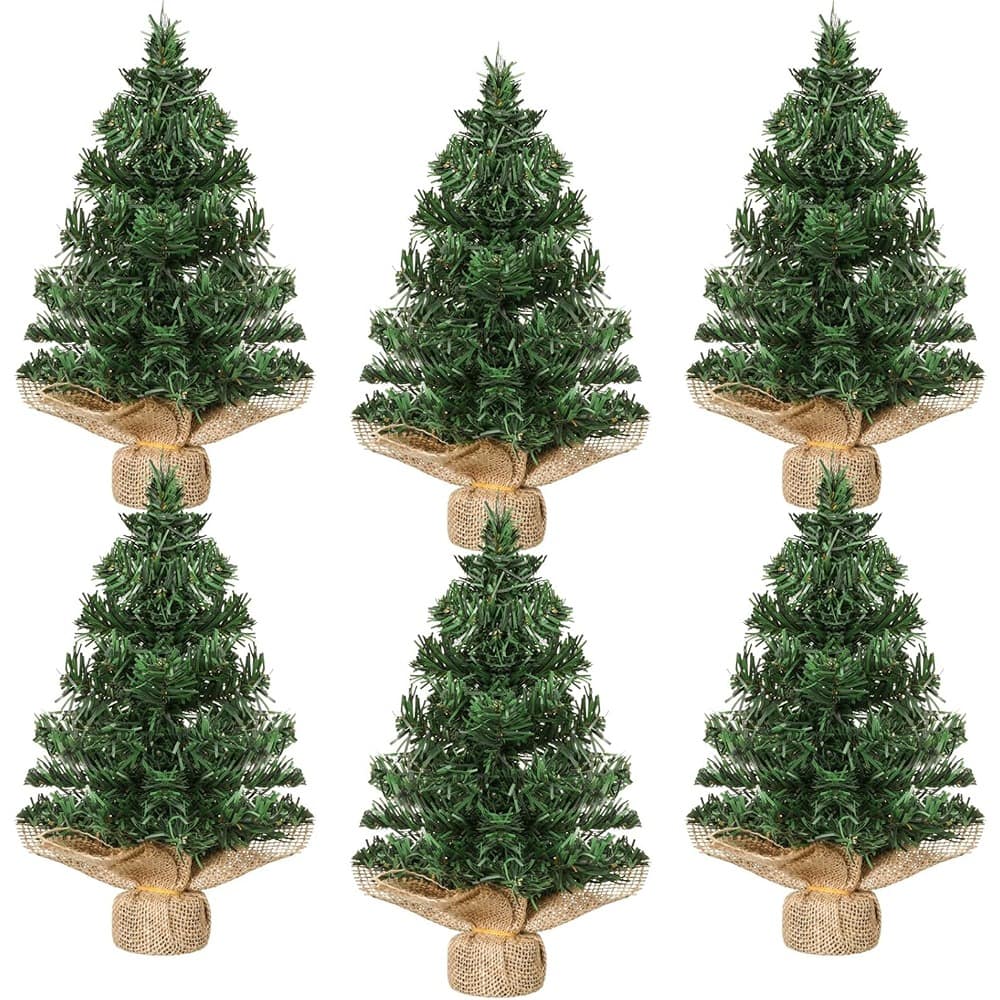 RTMB - 6-Piece Mini Tabletop Christmas Trees, 11.8 Inch Artificial Pine with Linen Base for Holiday Decorations - Simple