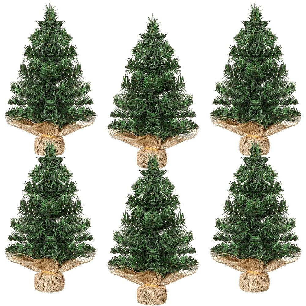 Front. RTMB - 6-Piece Mini Tabletop Christmas Trees, 11.8 Inch Artificial Pine with Linen Base for Holiday Decorations - Simple.