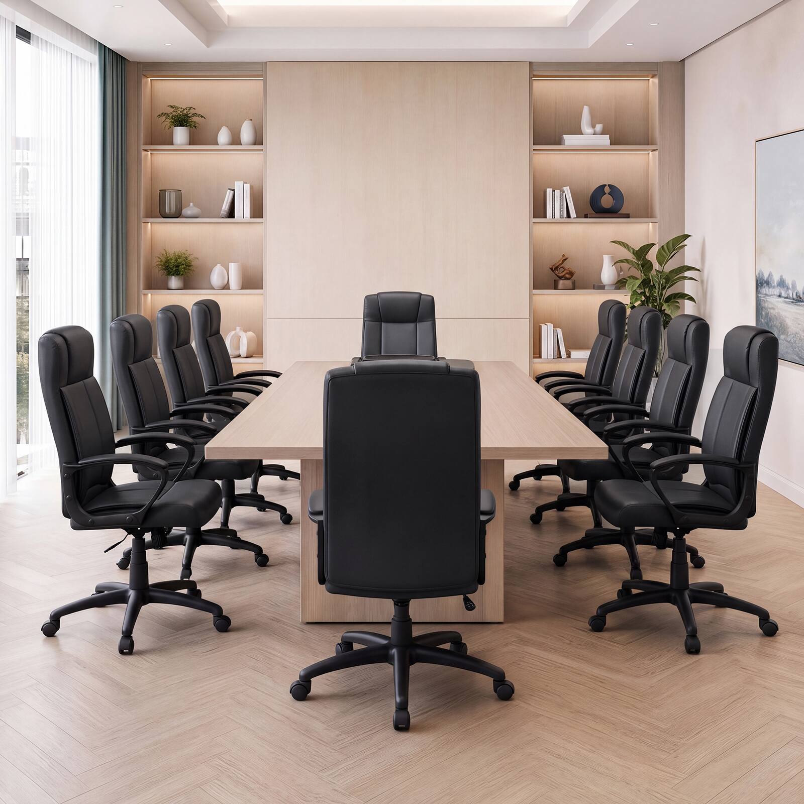 Costway Faux Leather Office Chair with Rocking Function, Height ...