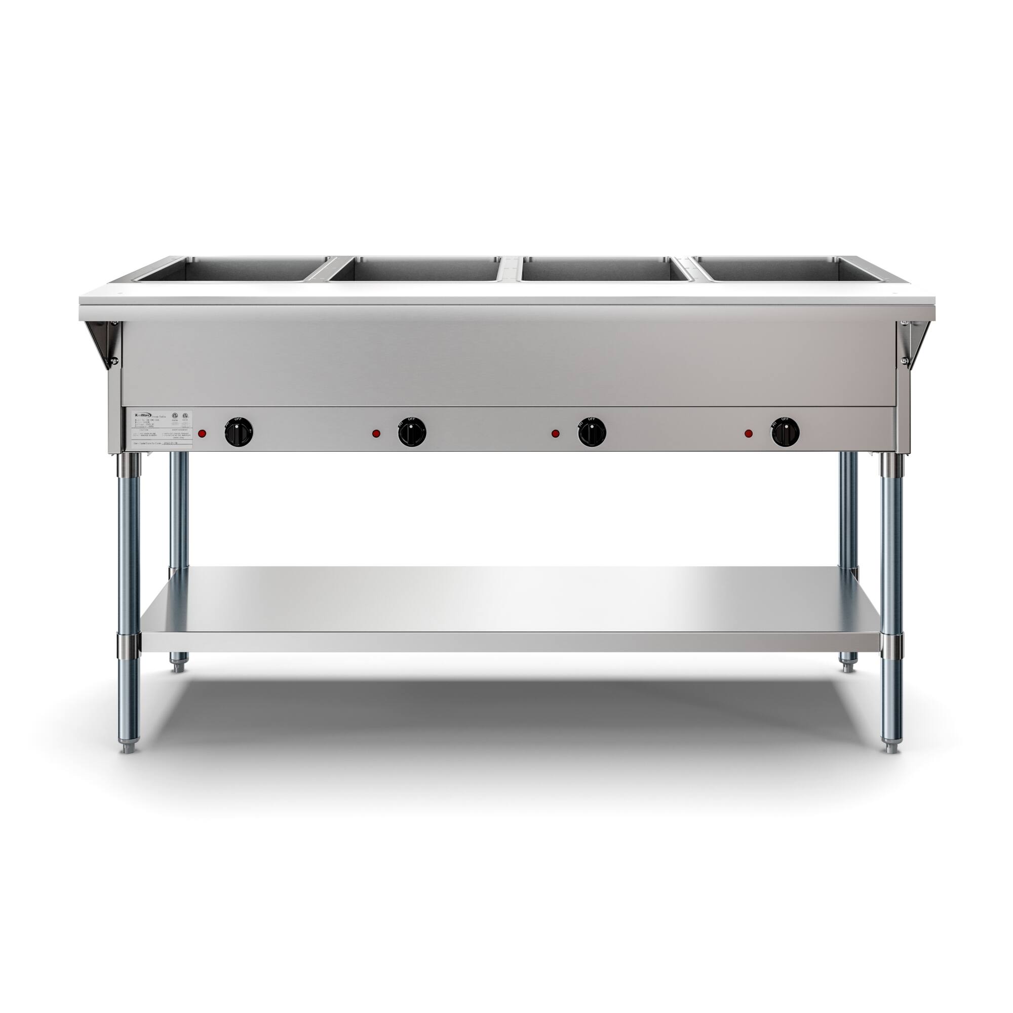 Front. Koolmore - Four Pan Open Well Electric Steam Table with Undershelf, KM-OWS-4. - Silver.