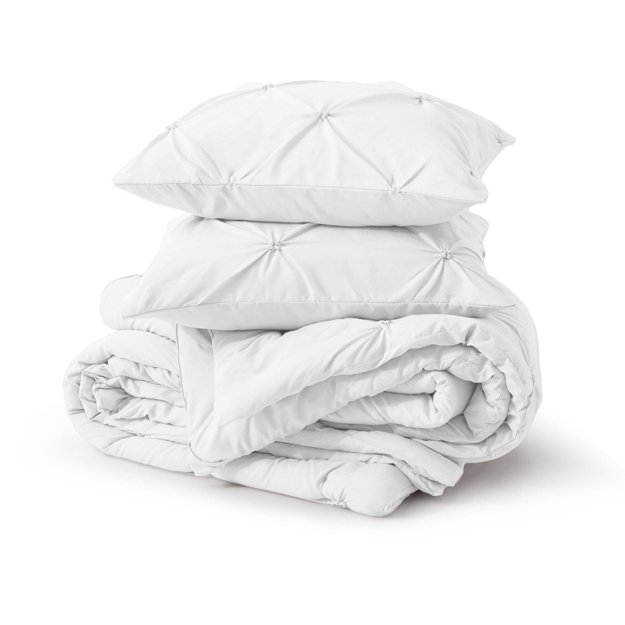 Left. Nest - Peace Nest 3 Pieces Pinch Pintuck Comforter Set Bedding Set for All Season - White.